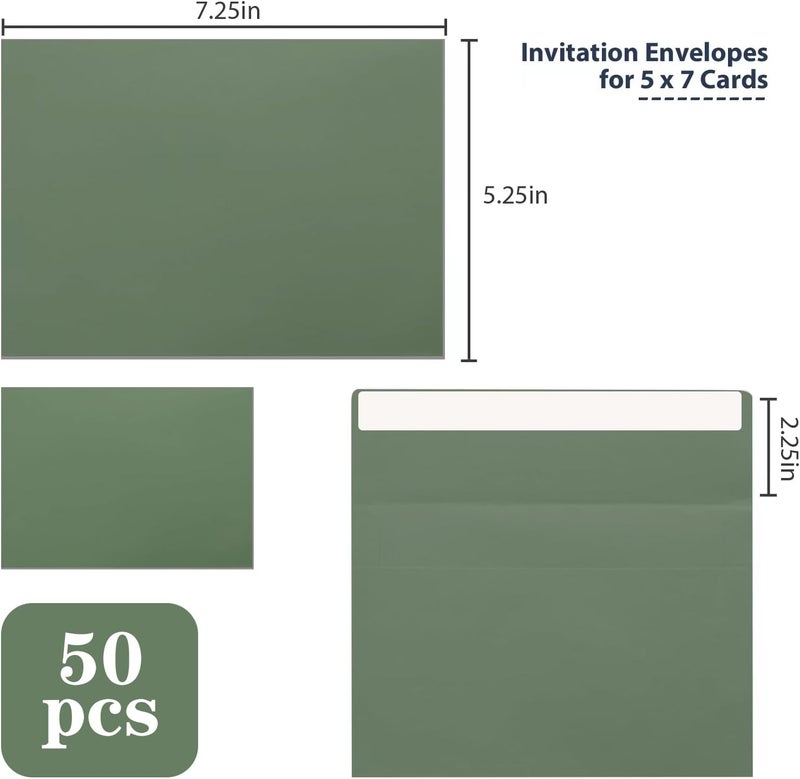 xflyxin 50 Packs A7 Envelopes,5x7 Envelopes,5x7 Envelopes for Invitations,Printable invitation envelope,Photos, postcards, greeting cards, mailings, Wedding Self-sealing Envelopes (Sage Green) - Image 2